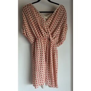 The Addison Story Silk Mini Dress M Beige Red Polka Dot V-Neck Short Sleeve